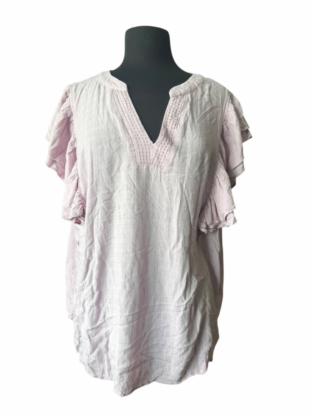 Maurices Light Pink Ruffle Sleeve V-Neck Tunic